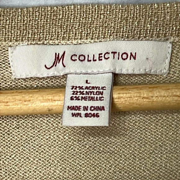 JM Collection Gold 3/4 Sleeve Beaded V-neck Sweater - size Large - Picture 7 of 10